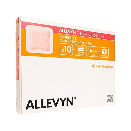 Allevyn Gentle Border Lite Silicone Gel Adhesive with Border Thin Silicone Foam Dressing, 4 x 4 Inch, Sterile, 10PK 66800835